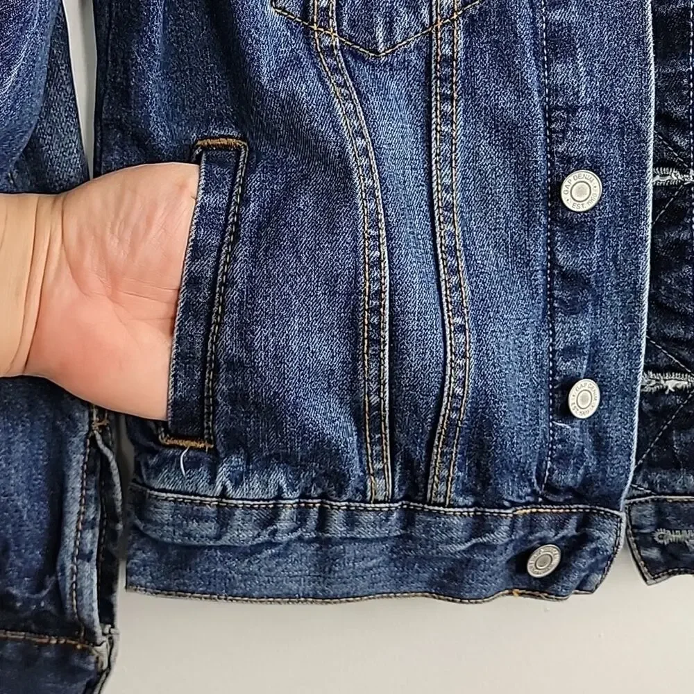 Gap Denim Kids Blue Distressed Jean‎ Button-Up Jacket Size Large (10-11)